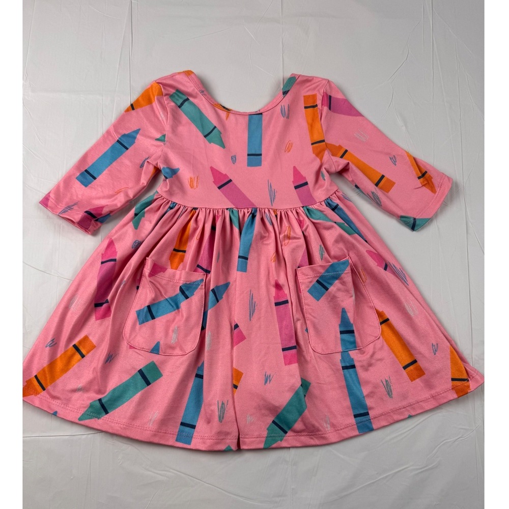 Mila & Rose Pink Crayon Print Long Sleeve Pocket Dress Girls 12-24M